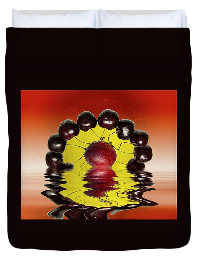 Fresh Fruit Duvet Cover featuring the photograph Fresh Cherries and Plums #1 by David French