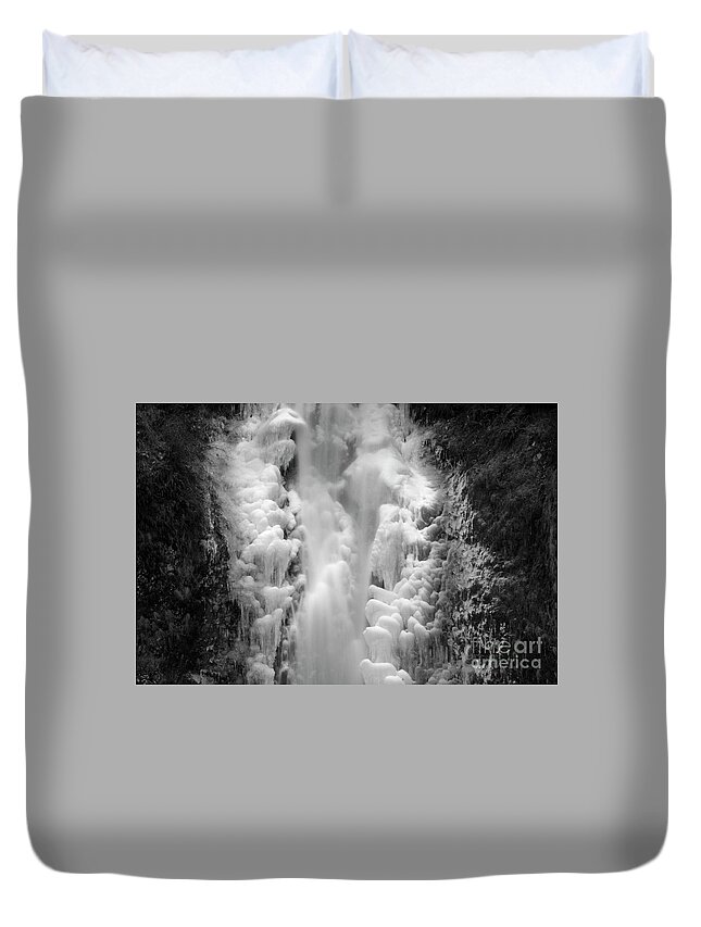 Waterfall Duvet Cover featuring the photograph Frozen Multnomah Falls #1 by Bruce Block