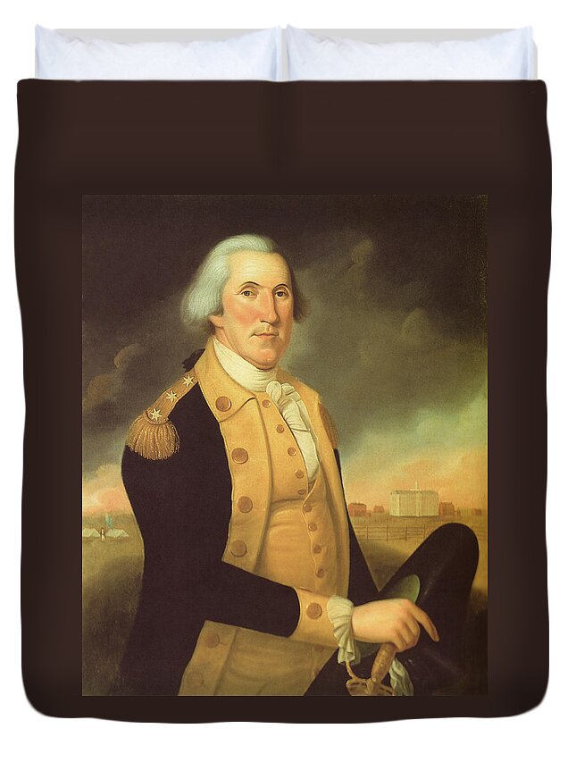 George Washington Duvet Cover featuring the painting General George Washington by War Is Hell Store