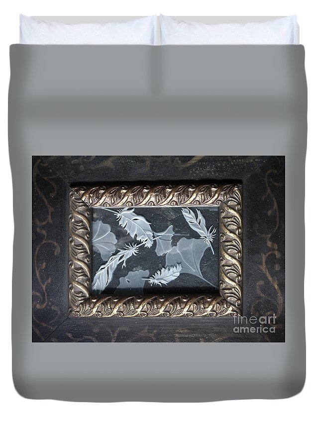 Black Duvet Cover featuring the glass art Ginko Leaves and Feathers #1 by Alone Larsen