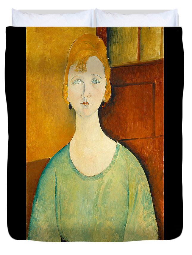 Amedeo Modigliani Duvet Cover featuring the painting Girl In A Green Blouse #1 by Amedeo Modigliani