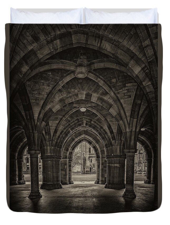 Glasgow Duvet Cover featuring the photograph Glasgow University Cloisters #1 by Antony McAulay