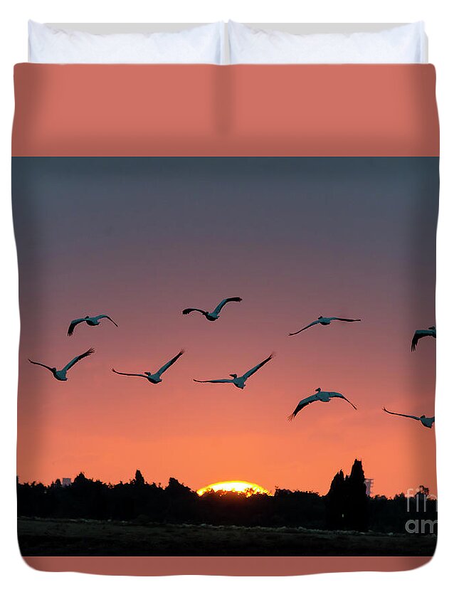 Sunset Duvet Cover featuring the photograph Go west #2 by Arik Baltinester