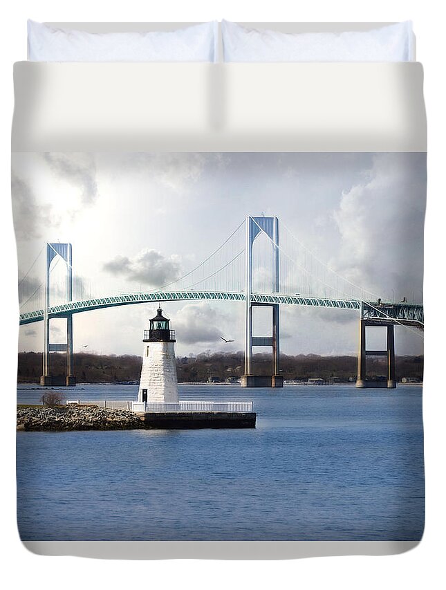 Lighthouse Duvet Cover featuring the photograph Goat Island Light #1 by Robin-Lee Vieira