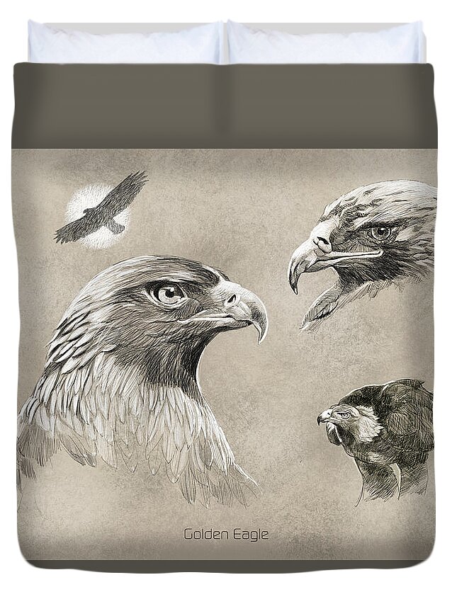 Eagle Duvet Cover featuring the painting Golden Eagle #1 by Arie Van der Wijst
