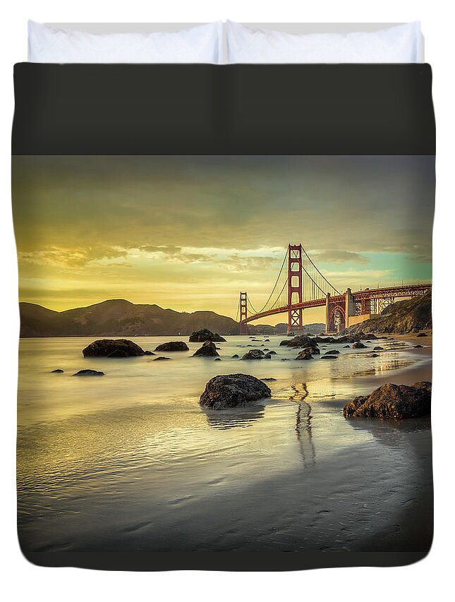 San Francisco Duvet Cover featuring the photograph Golden Gate Sunset #1 by James Udall
