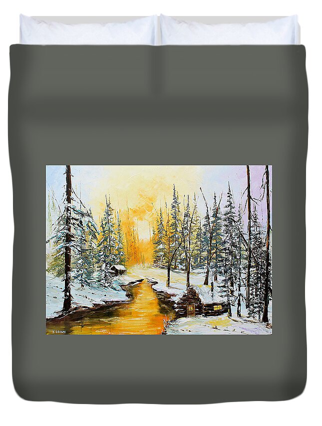 City Paintings Duvet Cover featuring the painting Golden Winter #1 by Kevin Brown