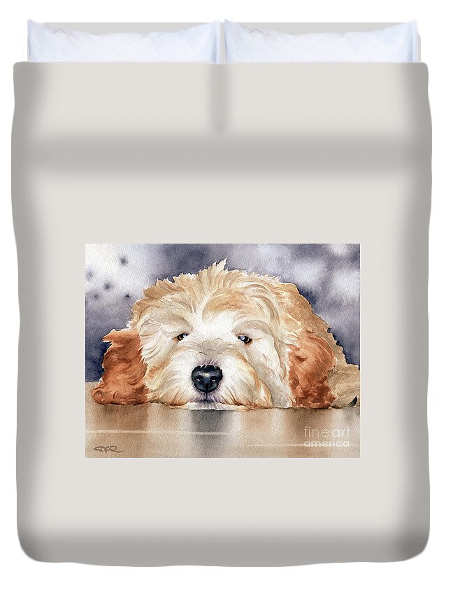 Goldendoodle Duvet Cover featuring the painting Goldendoodle by David Rogers