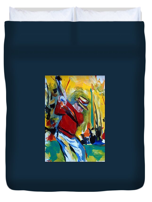 Golf Duvet Cover featuring the painting Golf Red #1 by John Gholson