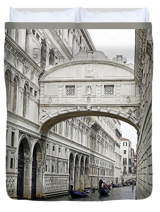 Rio Di Palazzo Duvet Cover featuring the photograph Gondolas Going Under The Bridge Of Sighs In Venice Italy #3 by Rick Rosenshein