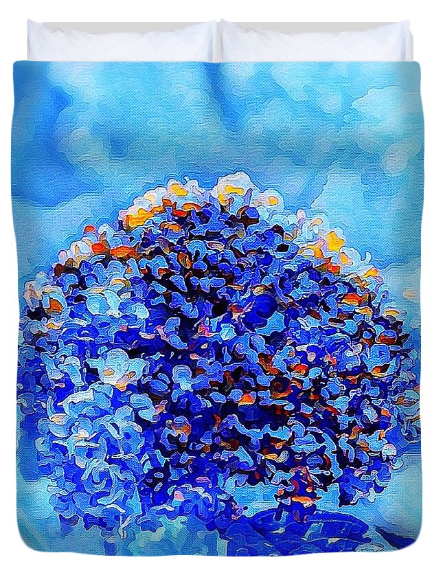 Flower Duvet Cover featuring the mixed media Got The Blues #1 by MaryLee Parker
