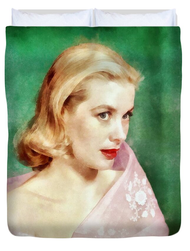 Hollywood Duvet Cover featuring the painting Grace Kelly by John Springfield #1 by Esoterica Art Agency