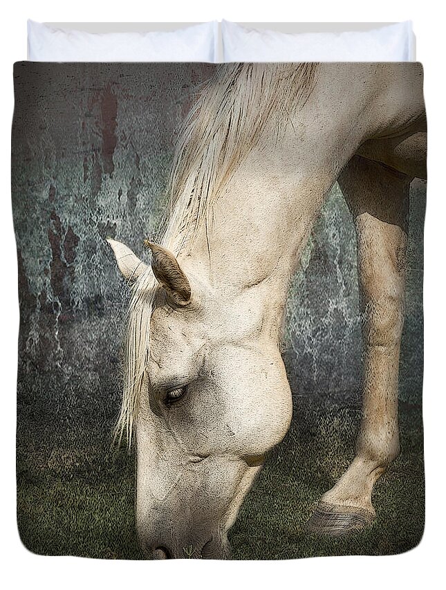 Horse Duvet Cover featuring the photograph Grazing #1 by Betty LaRue