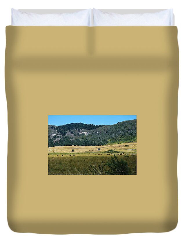Landscape Duvet Cover featuring the photograph Grazing in the Grass #1 by Marian Jenkins