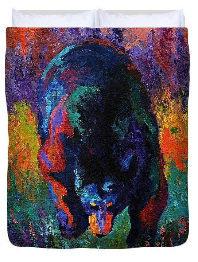 Bear Duvet Cover featuring the painting Grounded - Black Bear by Marion Rose
