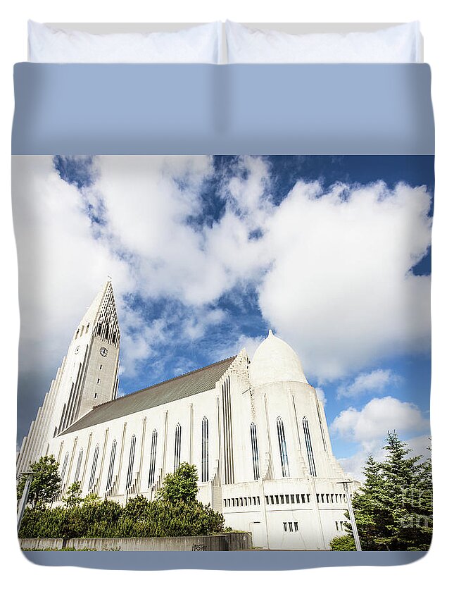 Capital Cities Duvet Cover featuring the photograph Hallgrimskirkja church in Reykjavik #1 by Didier Marti
