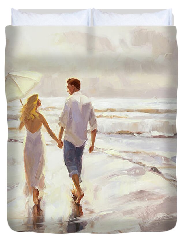 Romantic Duvet Cover featuring the painting Hand in Hand by Steve Henderson