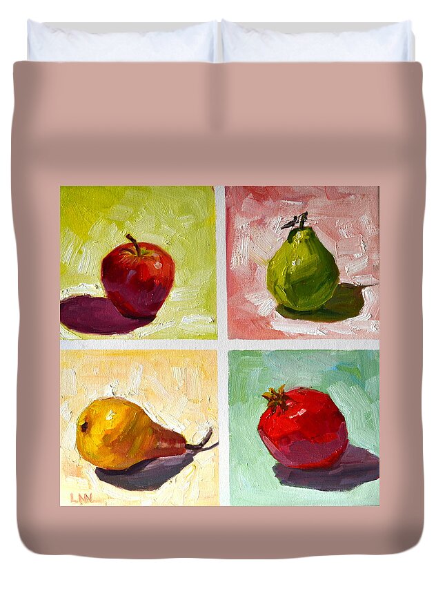 Still Life Duvet Cover featuring the painting happy Fruits #1 by Ningning Li