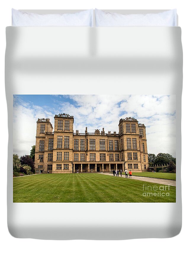 Windows - Architecture - Sky - Hall - Garden Duvet Cover featuring the photograph Hardwick Hall #1 by Chris Horsnell