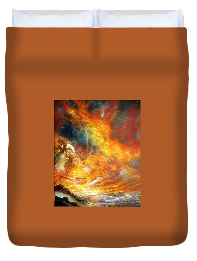 Hawaii Sunset Duvet Cover featuring the painting Hawaii Sunset #3 by Leland Castro