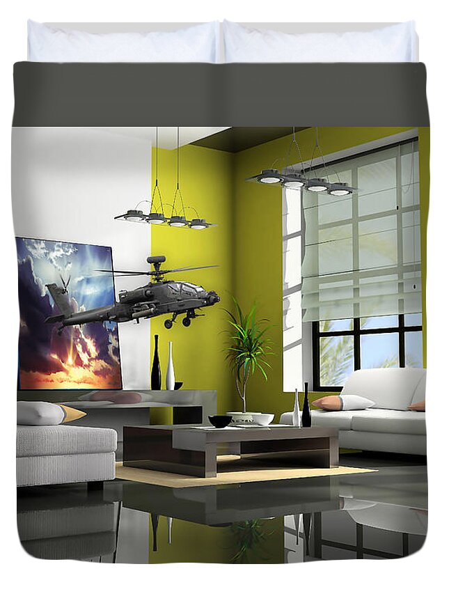 Airplane Duvet Cover featuring the mixed media Helicopter Art #1 by Marvin Blaine
