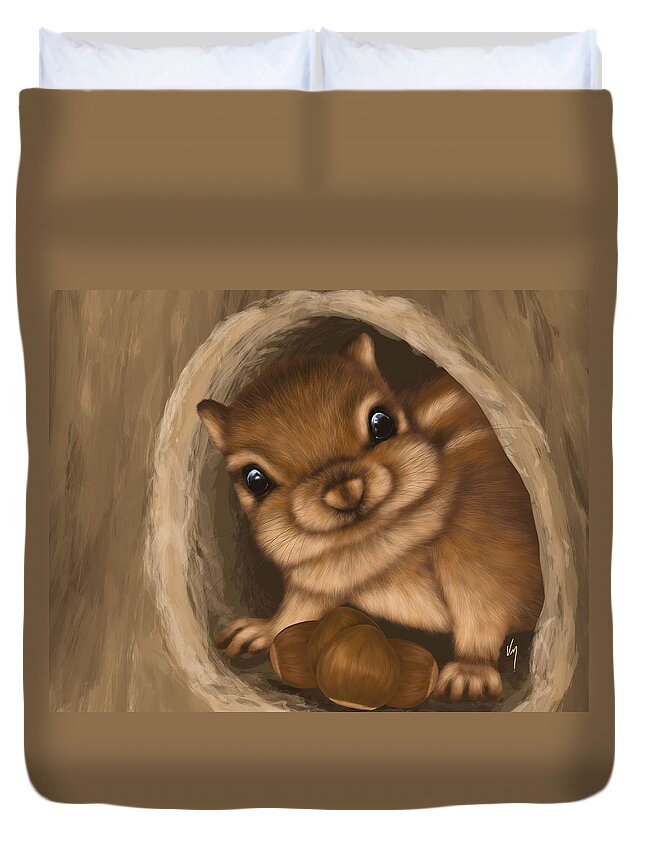 Squirrel Duvet Cover featuring the painting Hello #2 by Veronica Minozzi