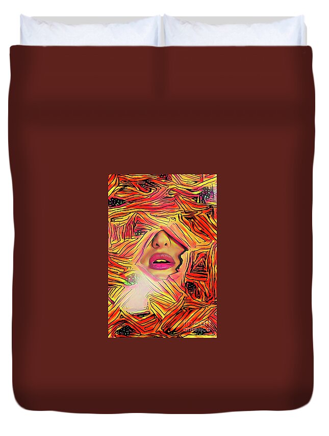 Anonymous Duvet Cover featuring the digital art Hidden Face with Lipstick #1 by Amy Cicconi