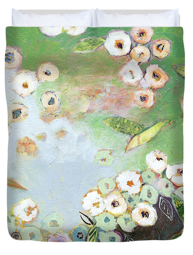 Pond Duvet Cover featuring the painting Hidden Lagoon Part I by Jennifer Lommers