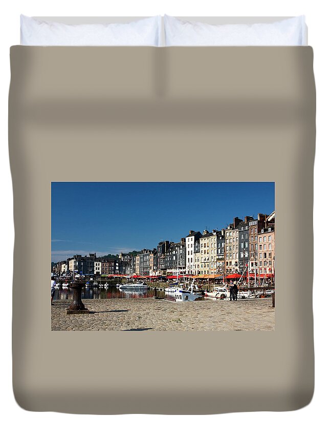 Vieux Bassin Duvet Cover featuring the photograph Honfleur Vieux Bassin #1 by Sally Weigand