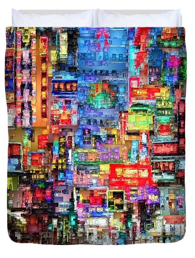 Rafael Salazar Duvet Cover featuring the digital art Hong Kong City Nightlife by Rafael Salazar