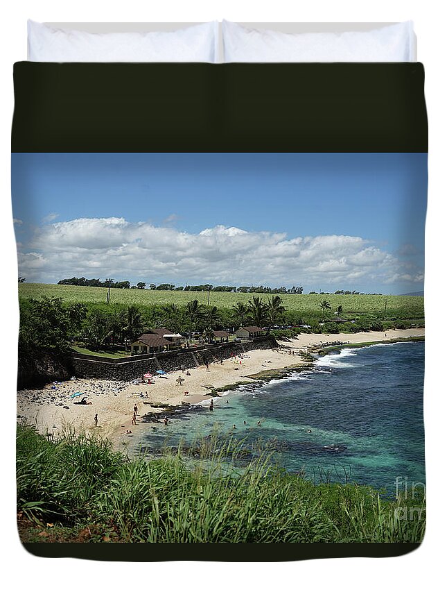 Hookipa Beach Duvet Cover featuring the photograph Ho'okipa Beach View from Ho'okipa Beach Park Hana Maui #1 by Peter Dang