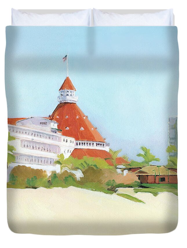 Coronado Duvet Cover featuring the painting Hotel Del Coronado California by Paul Strahm