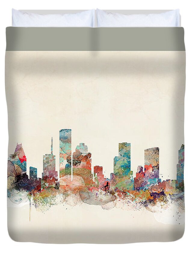 Houston City Skyline Duvet Cover featuring the painting Houston Texas Skyline #1 by Bri Buckley
