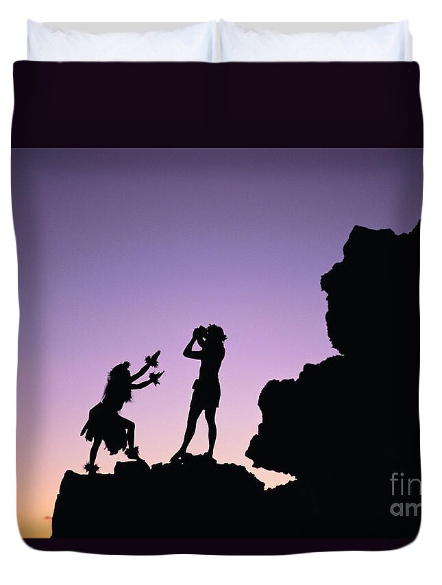 Aloha Duvet Cover featuring the photograph Hula Silhouette #1 by William Waterfall - Printscapes