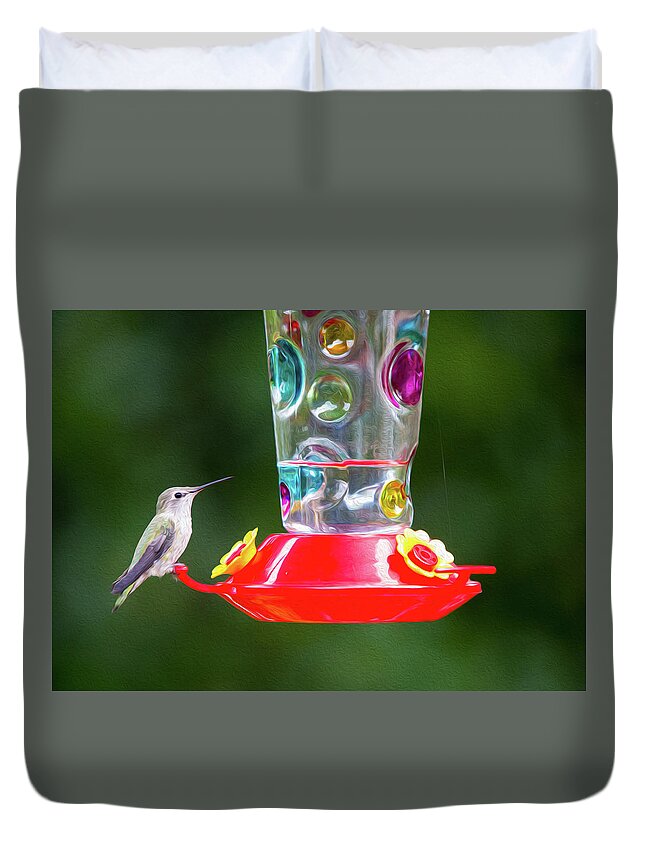  Duvet Cover featuring the digital art Humming Bird Digital Oil by Birdly Canada