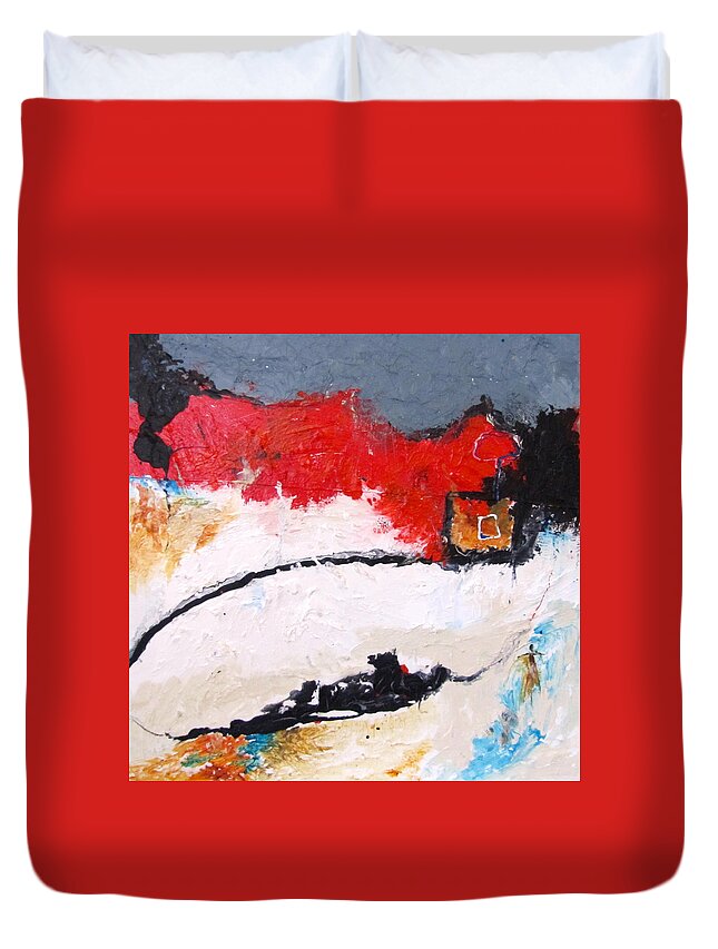 Abstract Duvet Cover featuring the mixed media I love thee by Land or by Sea #1 by Carole Johnson