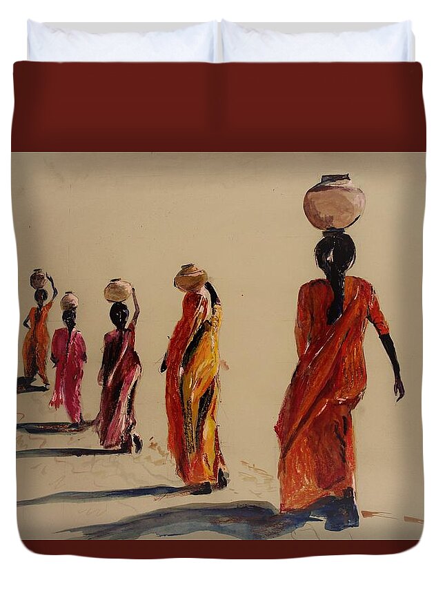 Women Duvet Cover featuring the mixed media In search of water. #1 by Khalid Saeed