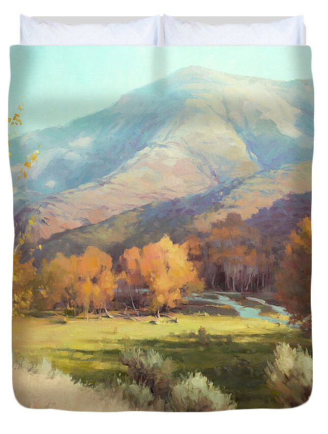Landscape Duvet Cover featuring the painting Indian Summer by Steve Henderson