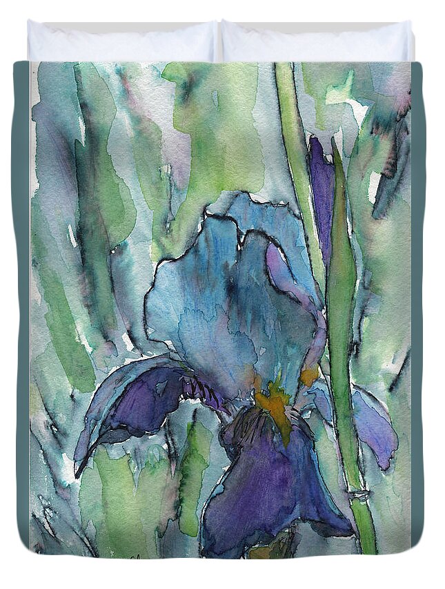 Iris Duvet Cover featuring the painting Iris #2 by Bev Veals