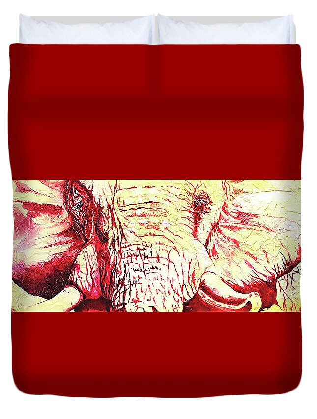 Elephant Red And Cream Duvet Cover featuring the painting It was All a Dream by Femme Blaicasso