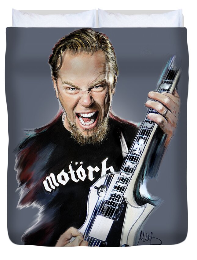 James Hetfield Duvet Cover featuring the painting James Hetfield #3 by Melanie D