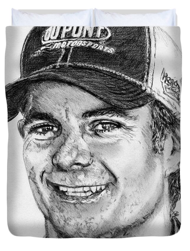 Jeff Gordon Duvet Cover featuring the drawing Jeff Gordon in 2010 #1 by J McCombie