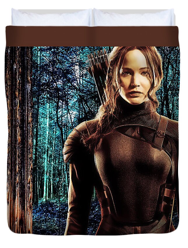 Jennifer Lawrence Duvet Cover featuring the mixed media Jennifer Lawrence Collection #4 by Marvin Blaine