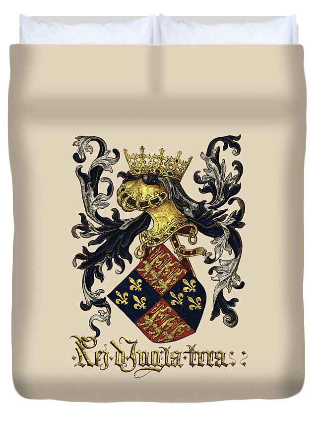 'roll Of Arms Collection By Serge Averbukh Duvet Cover featuring the photograph King of England Coat of Arms - Livro do Armeiro-Mor #1 by Serge Averbukh