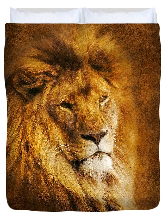 Lion Duvet Cover featuring the digital art King Of The Beasts #1 by Ian Mitchell