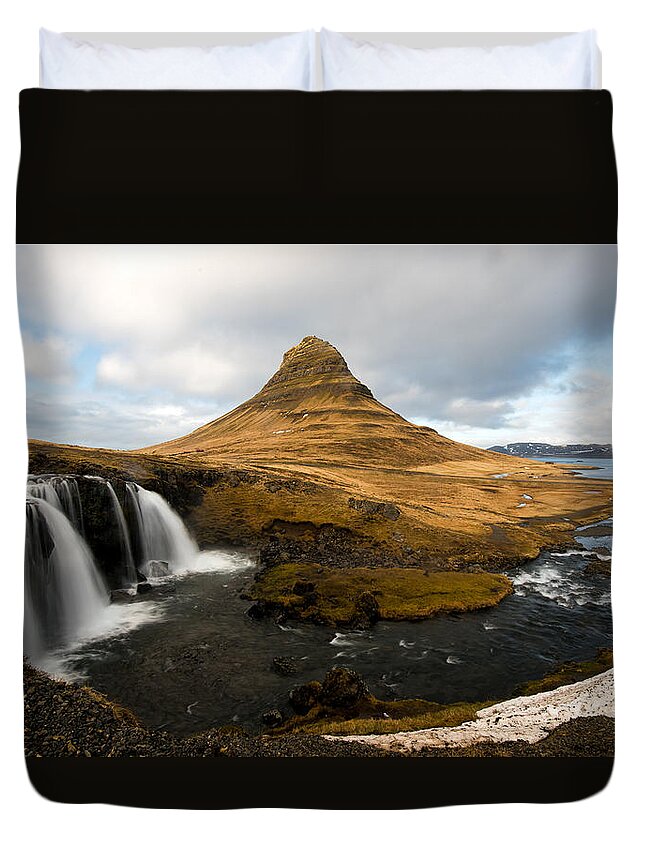 Kirkjufellsfoss Duvet Cover featuring the photograph Kirkjufellsfoss waterfalls by Michalakis Ppalis