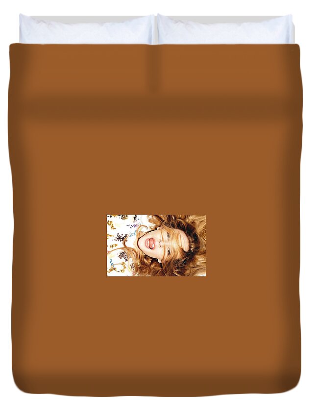 Kylie Minogue Duvet Cover featuring the digital art Kylie Minogue #1 by Maye Loeser