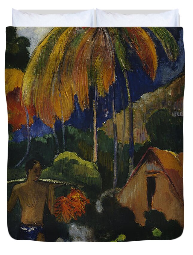 Paul Gauguin Duvet Cover featuring the painting Landscape In Tahiti #1 by Paul Gauguin