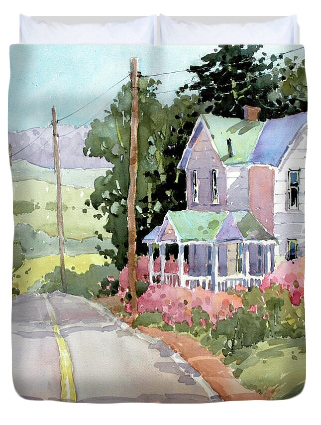 Pennsylvania Duvet Cover featuring the painting Laurel Mountain Highlands Farm by Joyce Hicks