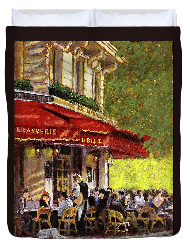 Parisian Cafe Duvet Cover featuring the painting Le Jubile #1 by David Zimmerman